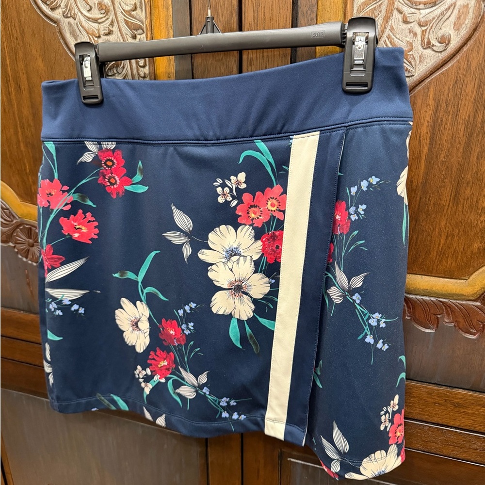 Lady Hagen Navy Floral Golf Skort with Cream Stripe